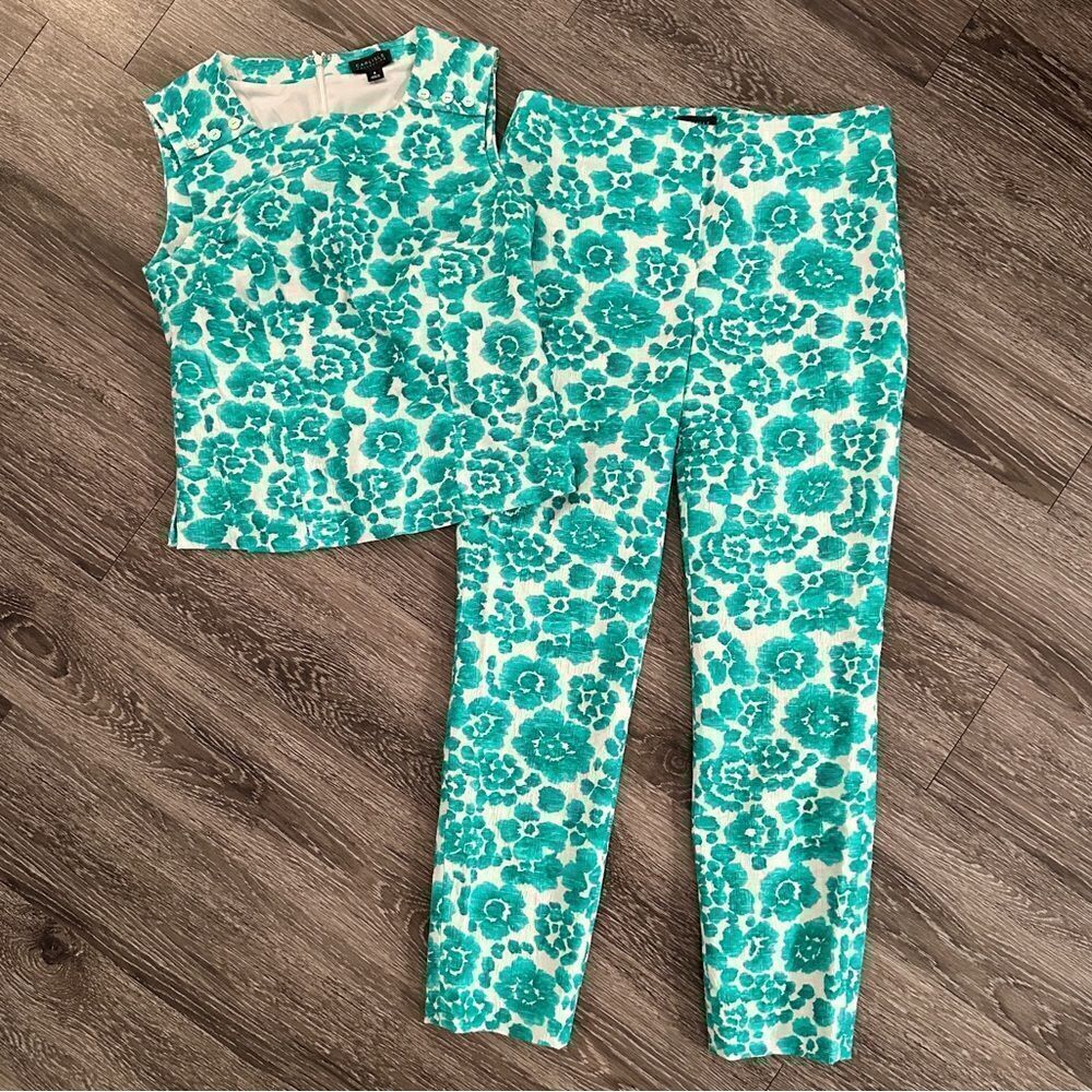 Carlisle Collection Meadow Plisse Jacquared Pants and Top Set